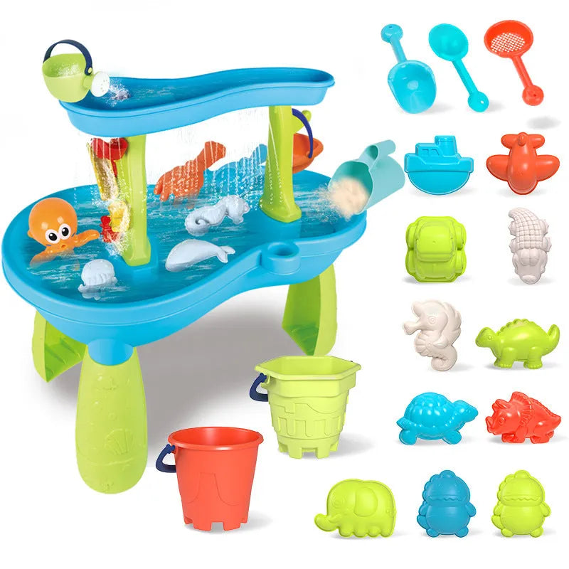 Children's plastic beach table sand pit toys set with sand and water play components
