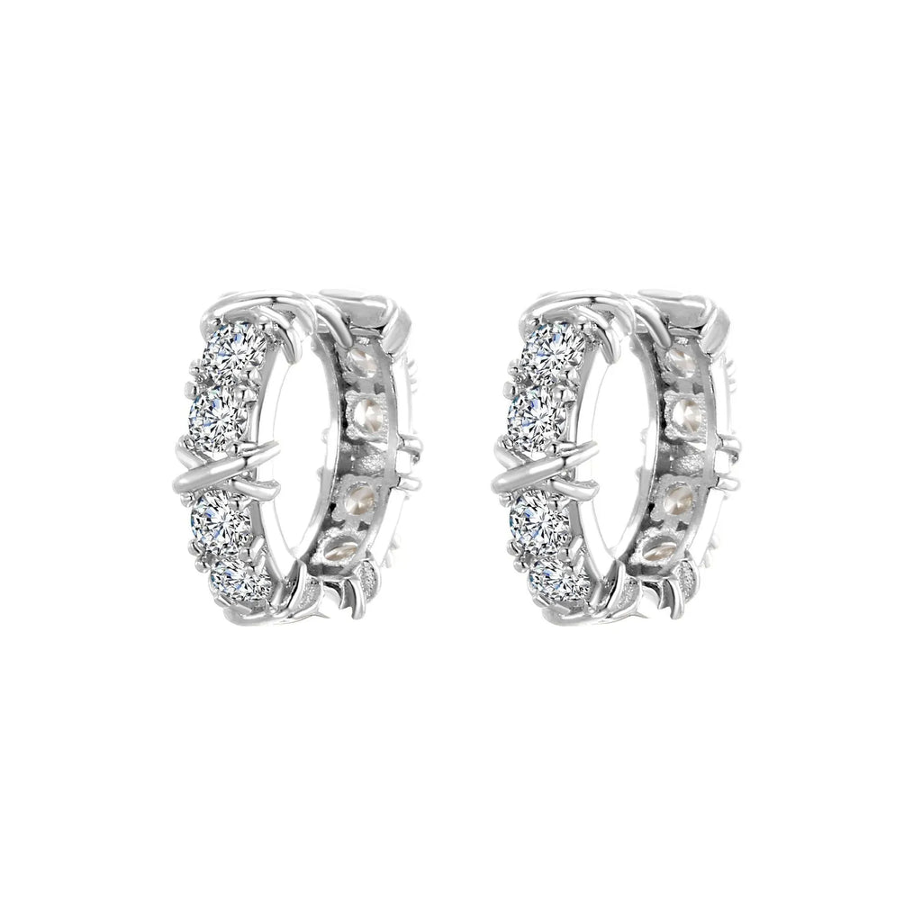 Geometric hexagonal earrings with clover cross design in silver or gold electroplated finish