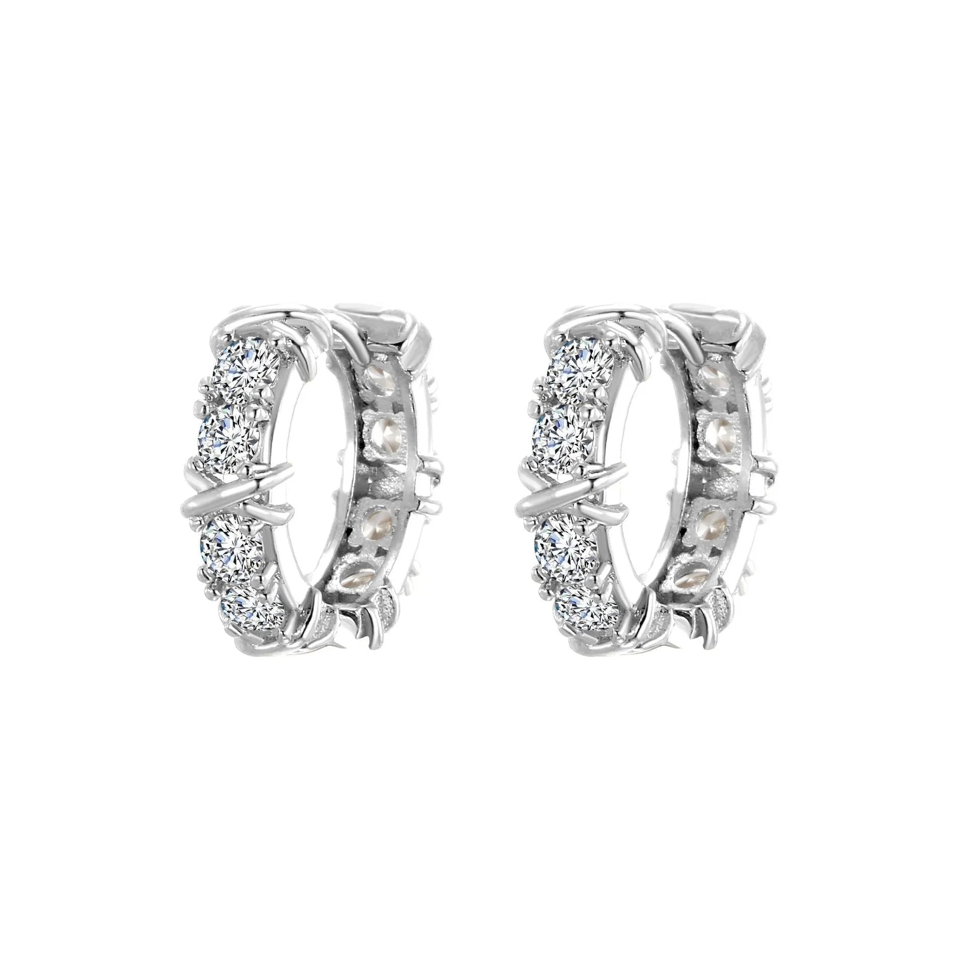 Geometric hexagonal earrings with clover cross design in silver or gold electroplated finish