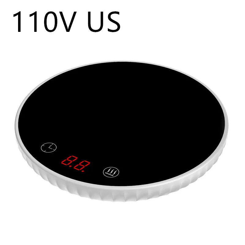 Electric cup warmer 115mm diameter black ABS and glass panel with digital display and touch switch