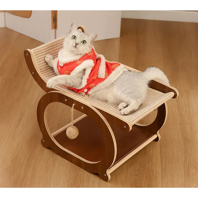 Solid wood sisal scratching mat for cats in walnut colour option