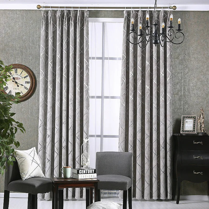 Solid colour chenille blackout curtain panel in grey, 1m x 2.7m, with jacquard texture for modern interior
