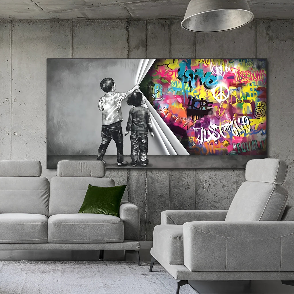 Children's abstract graffiti wall art canvas print frameless modern style