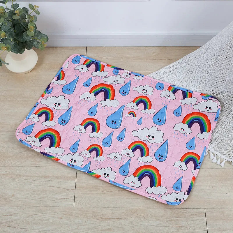 Reusable washable pet urine pad with animal print pattern and non-slip waterproof backing