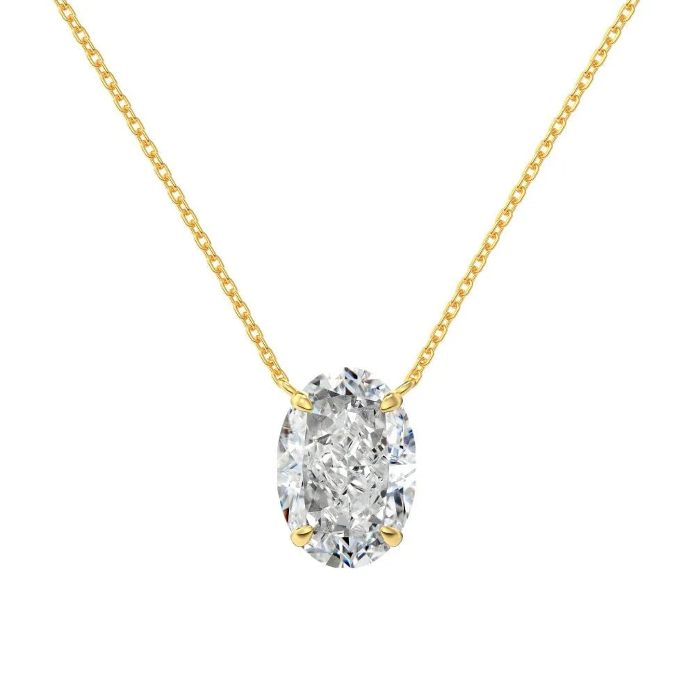 Women's S925 sterling silver necklace with a geometric oval ice flower pendant in gold or platinum finish.