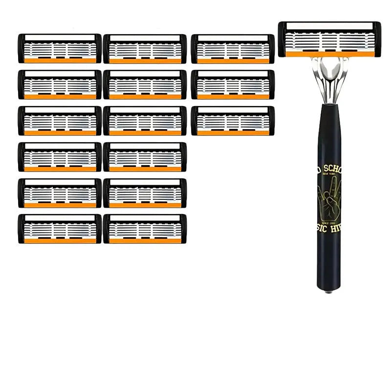 Black six-layer finger type handle manual shaver holder cutter head with multiple blade configuration options