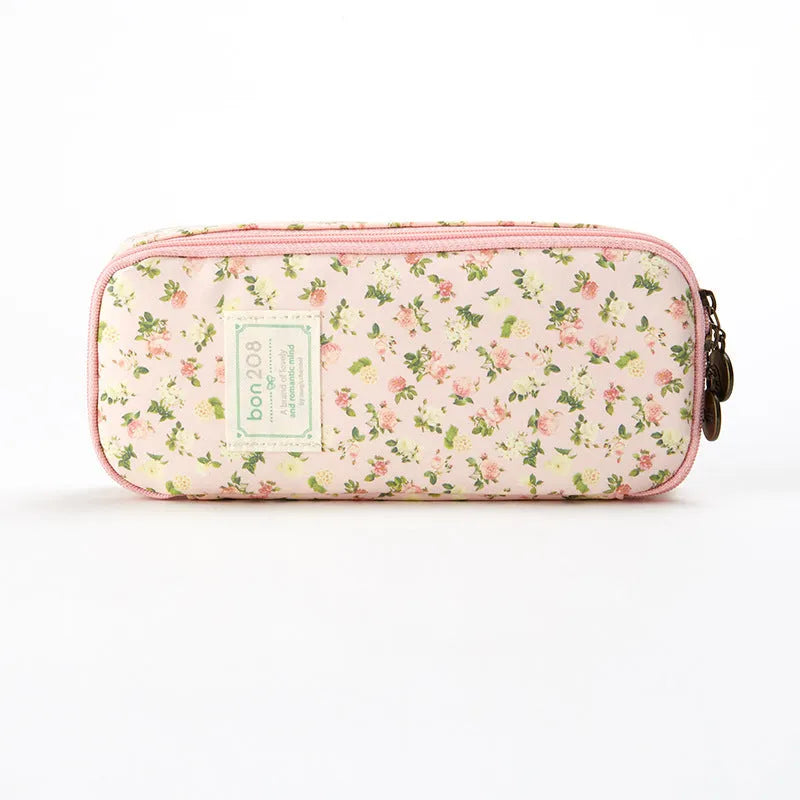 Canvas composite stationery pen storage bag in 190x80x40mm size with floral design