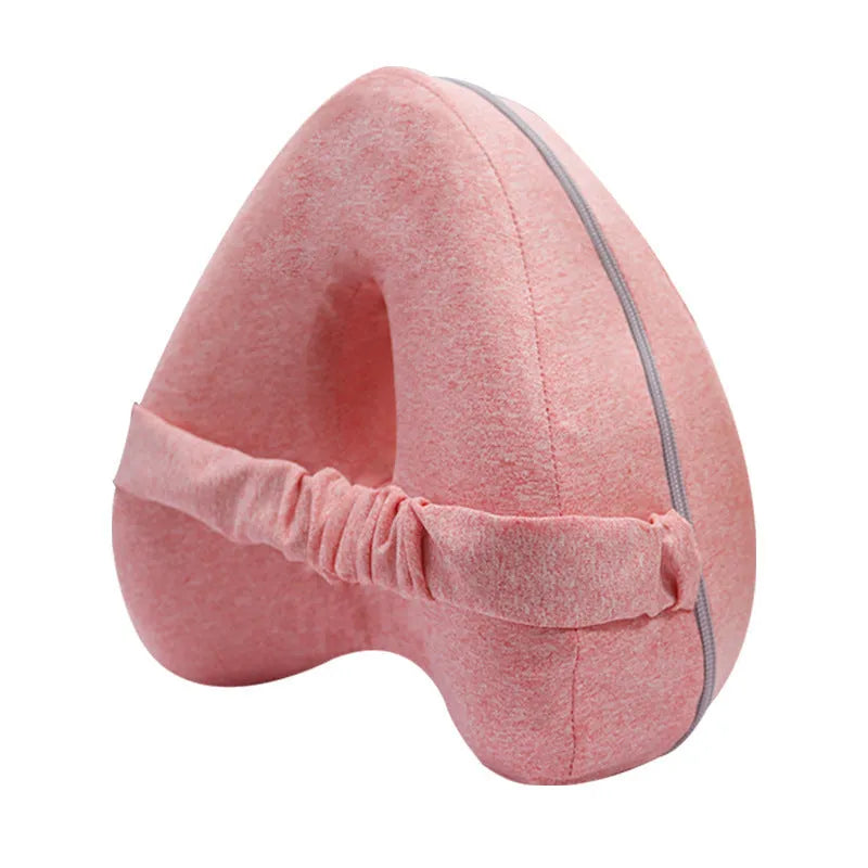 Love heart-shaped dark blue memory foam leg pillow for adult knee and leg support.