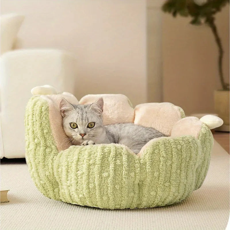 Soft purple and green cactus-shaped cat litter kennel bed for dogs and cats in large and small sizes