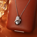 Pearl leaf necklace with real gold plating, copper chain, adjustable 41-50cm, gray pearl option