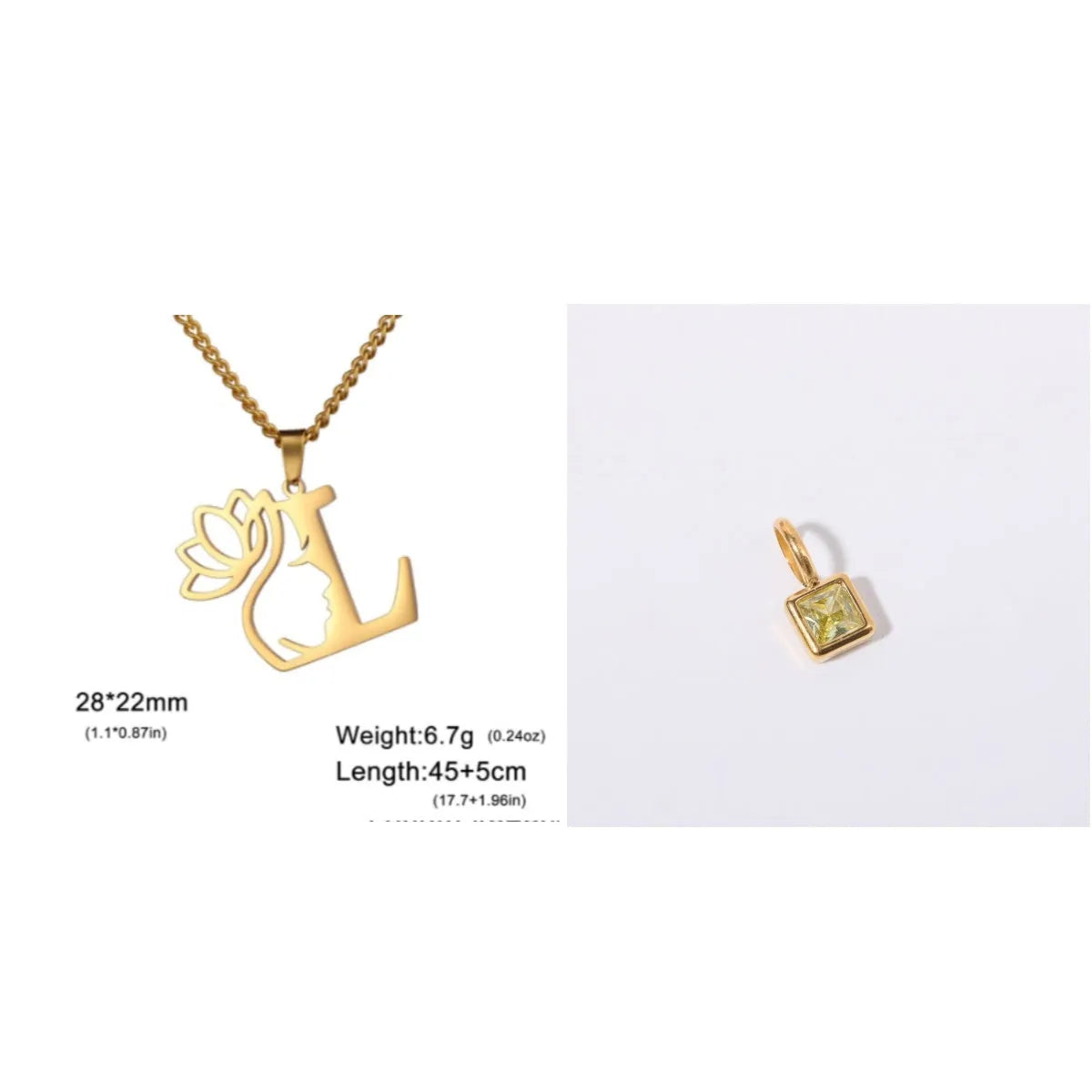 Stainless steel necklace with letter pendant on cross chain in gold or silver electroplated finish