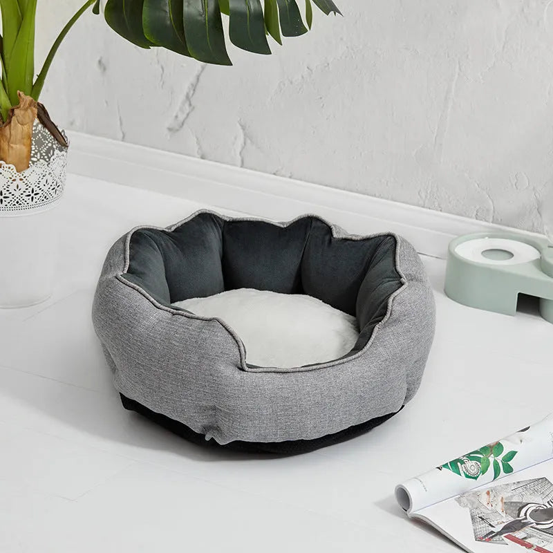 Blue octagonal pet bed with removable mats for small dogs and cats
