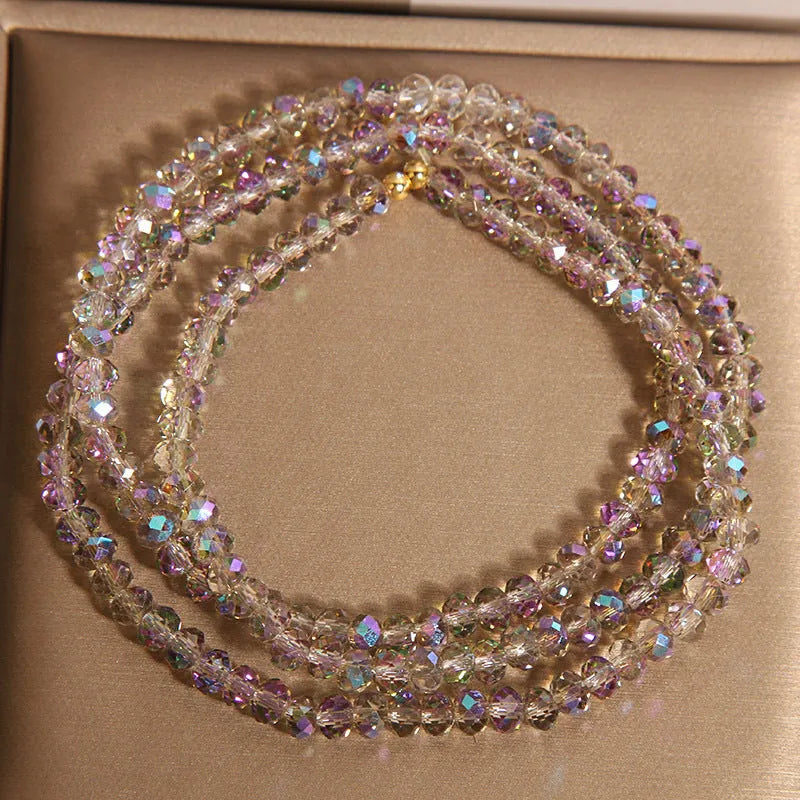 Multi-layer champagne crystal bracelet for women with faceted beads and adjustable chain