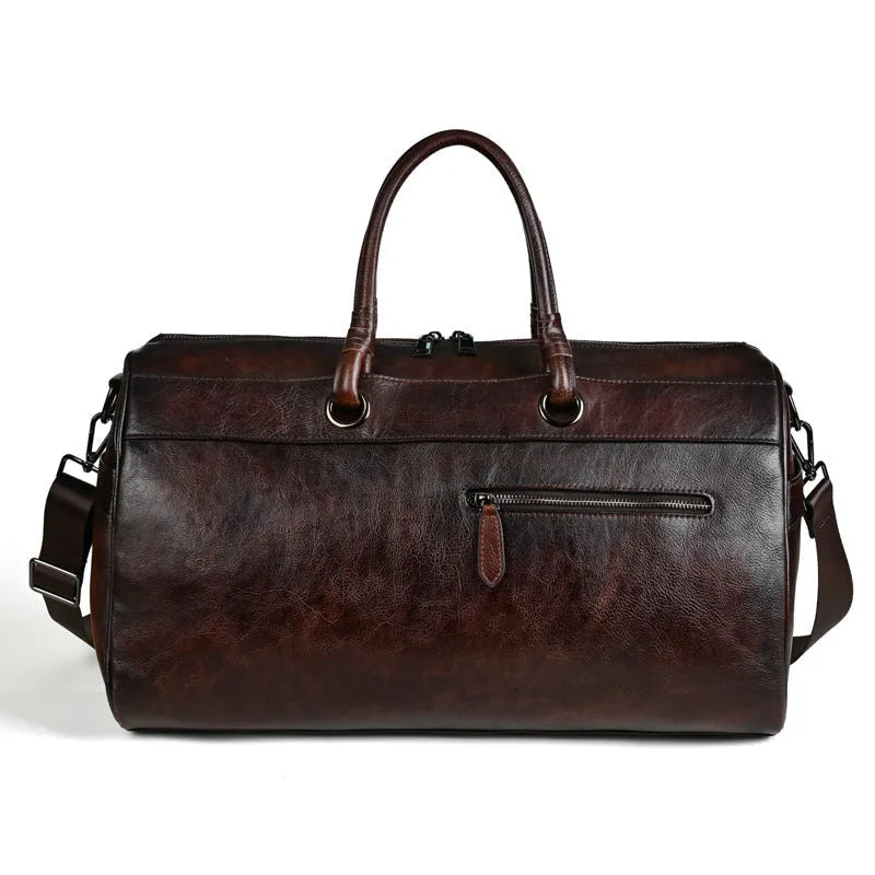 Vintage brown retro leather bag made from top-layer cowhide with under 20L capacity