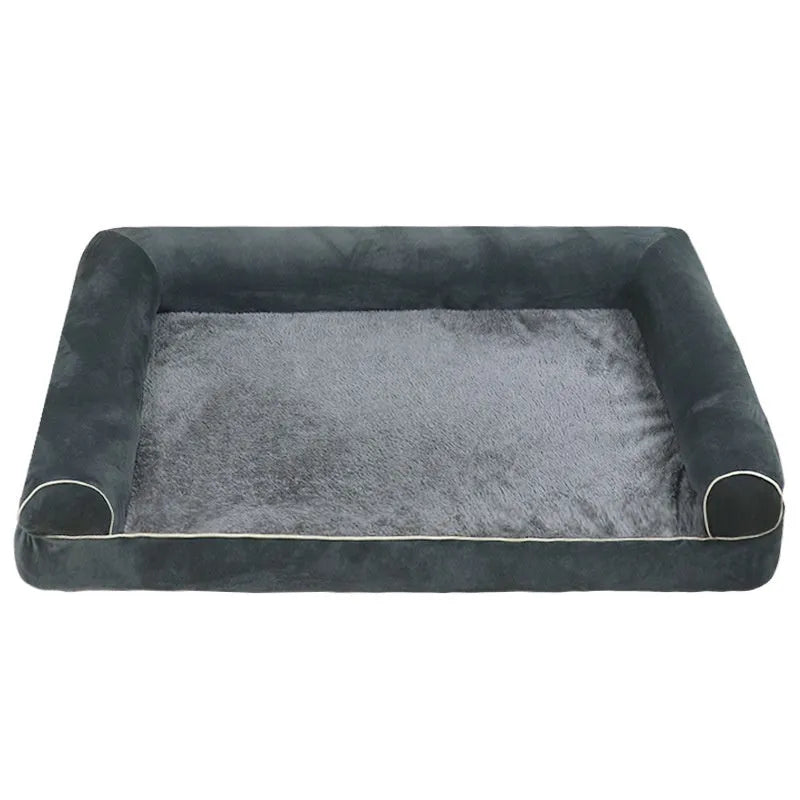 Square breathable dog bed with sponge filling and cloth cover, shown in a neutral colour.
