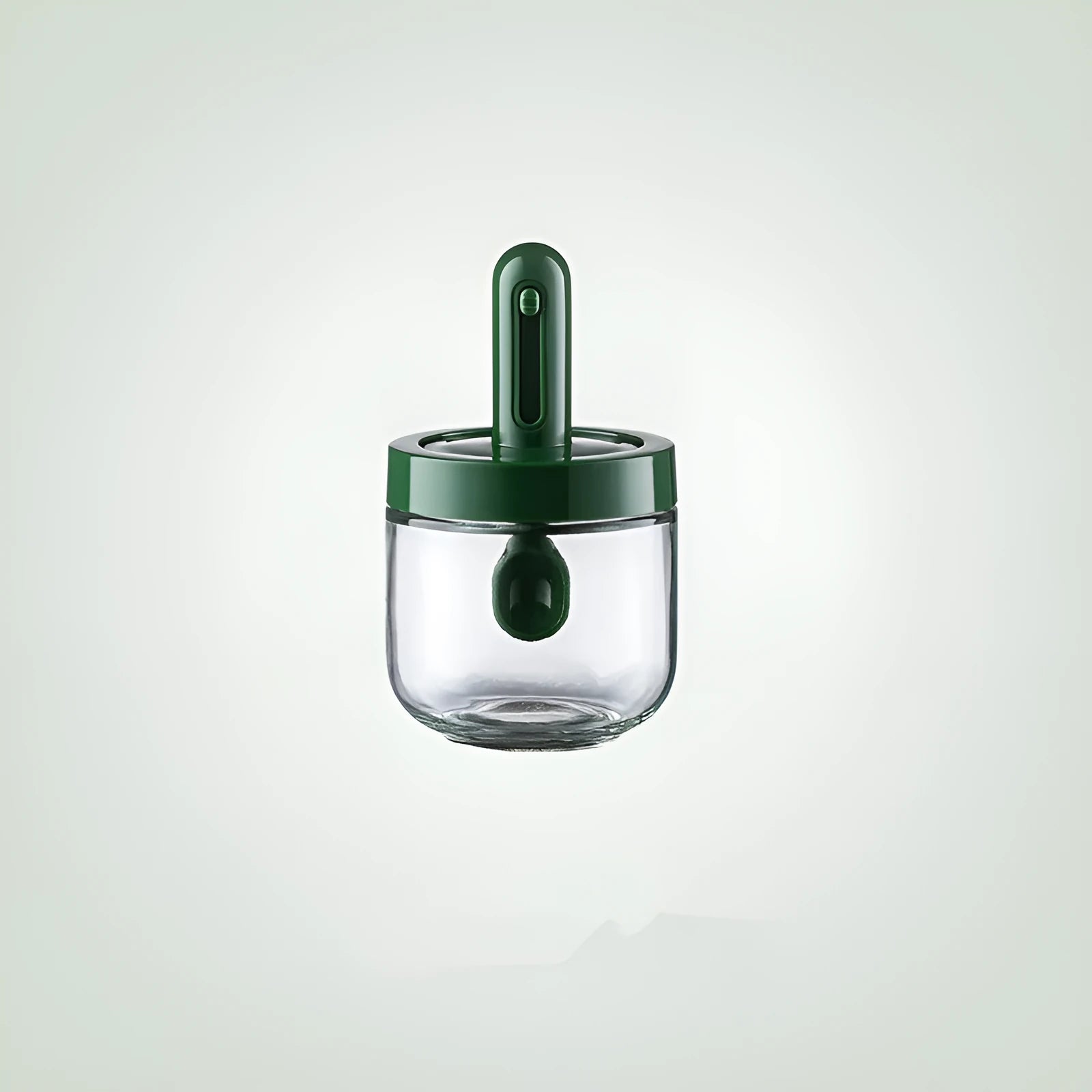 Glass telescopic spice seasoning bottle with leak-proof lid in transparent grey short style on kitchen counter