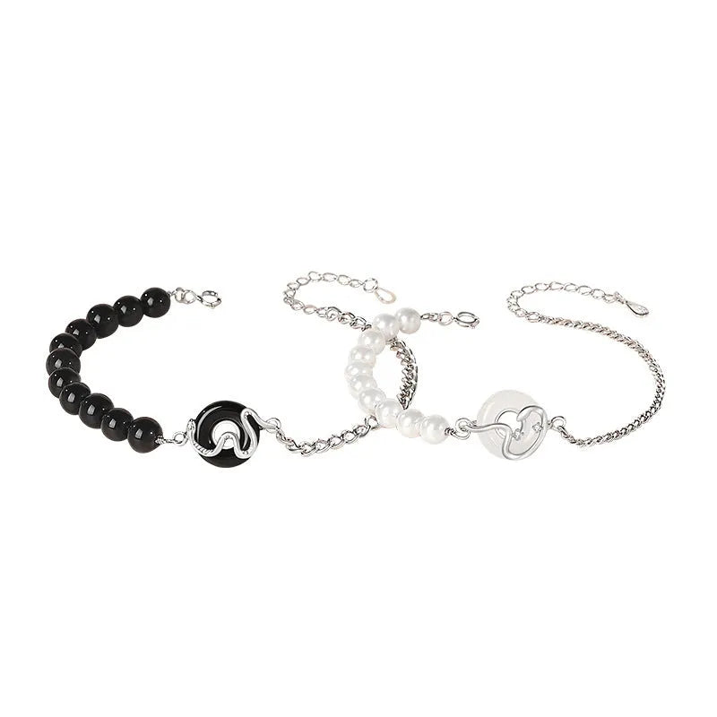 925 Sterling Silver New Chinese style couple bracelet with snake design and safe buckle.