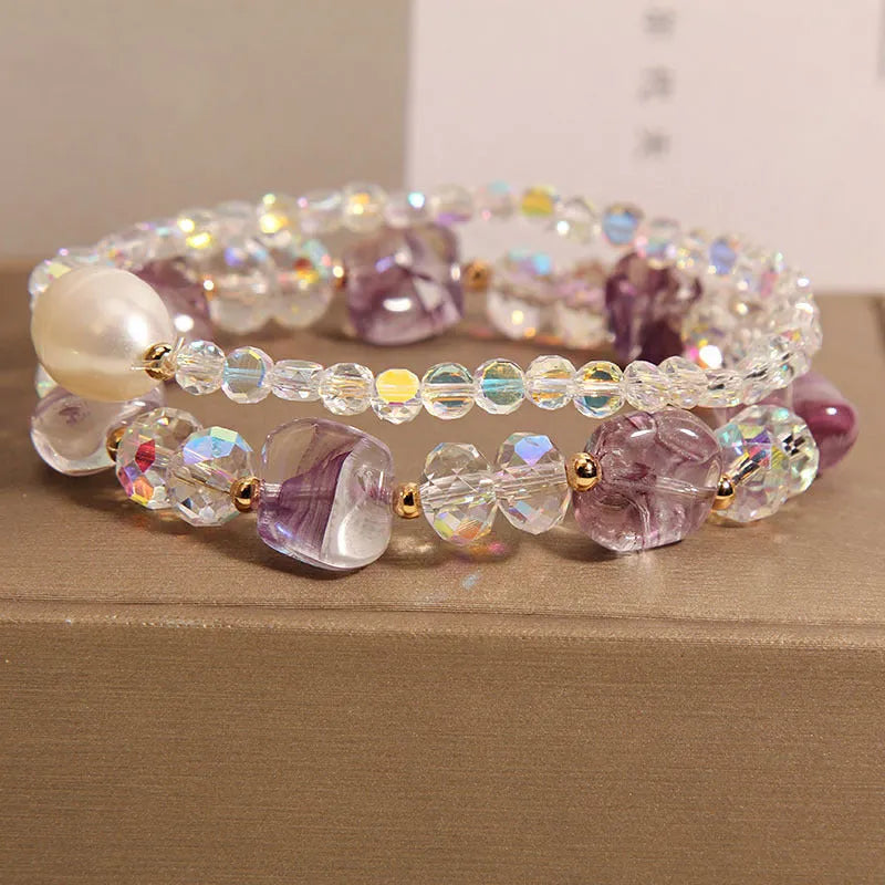 Women's crystal irregular stone bracelet with rhinestone accents available in purple colour