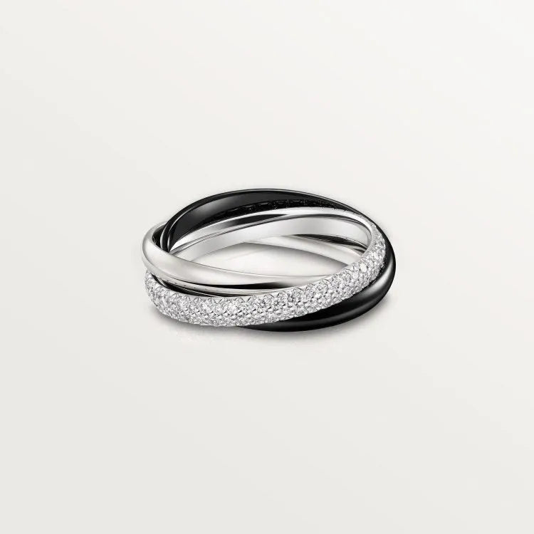 Silver couple rings with full diamond option in U-shaped geometric design