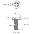 Stainless steel half round head hexagon screw with whitewash finish, shown next to a hex key.