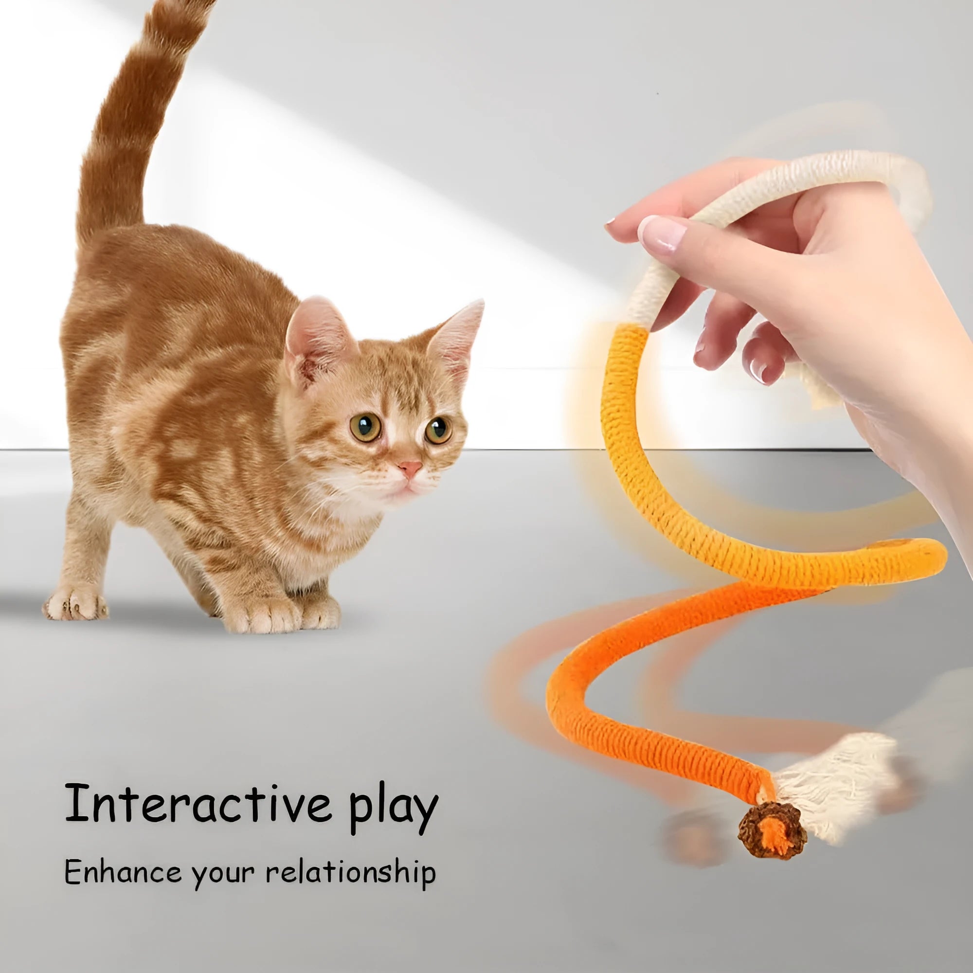 70cm long cat chew rope toy in three colours: purple, orange, and red with green, made from cotton string