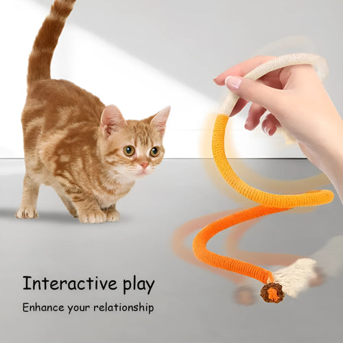 70cm long cat chew rope toy in three colours: purple, orange, and red with green, made from cotton string