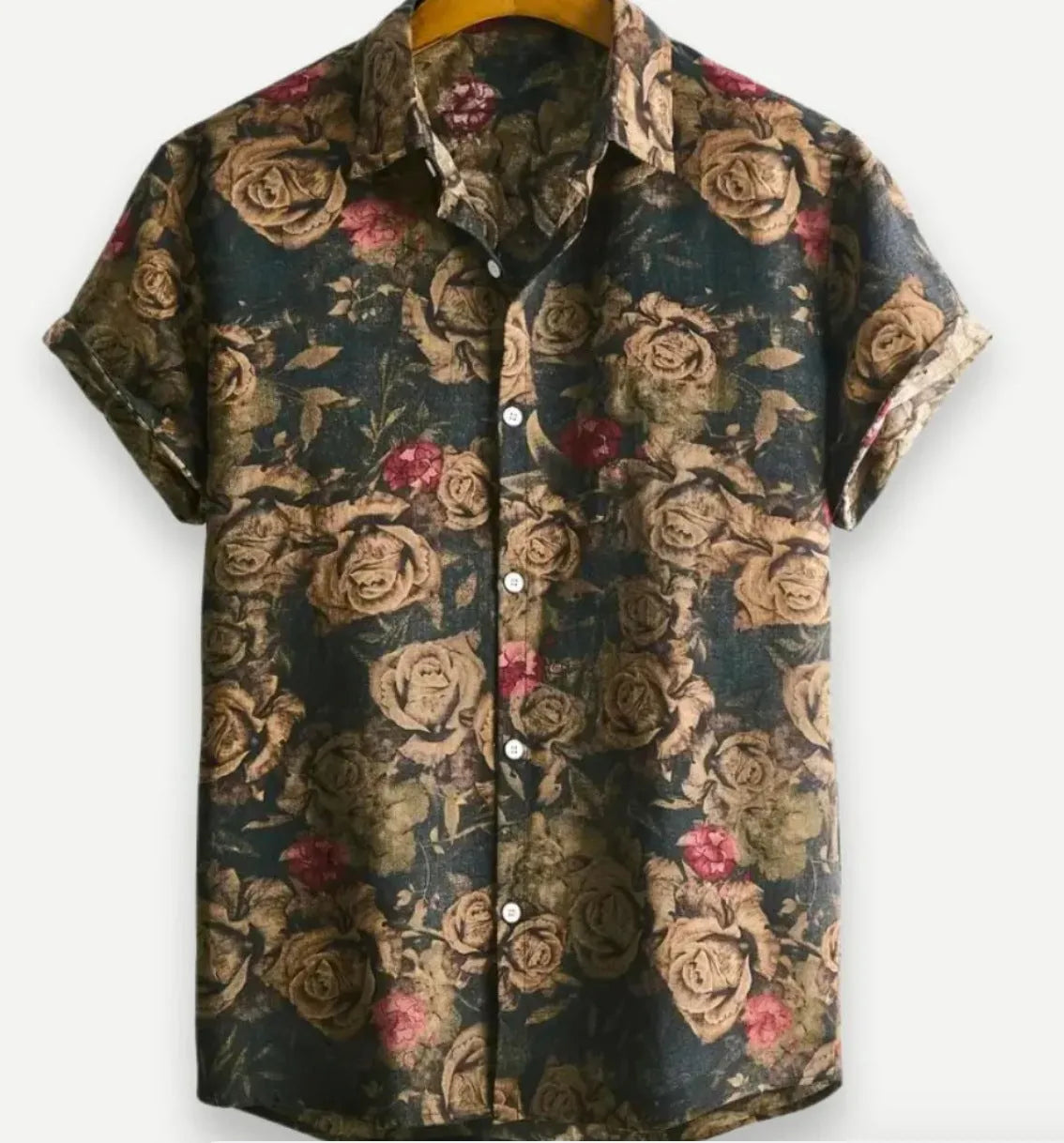 Hawaiian floral print short sleeve cardigan shirt with elastic polyester fabric in multiple colour options