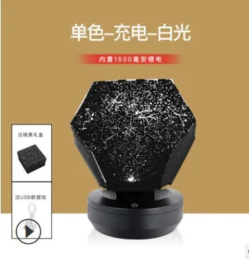 LED starry sky projector showing constellation projection on bedroom ceiling with remote control