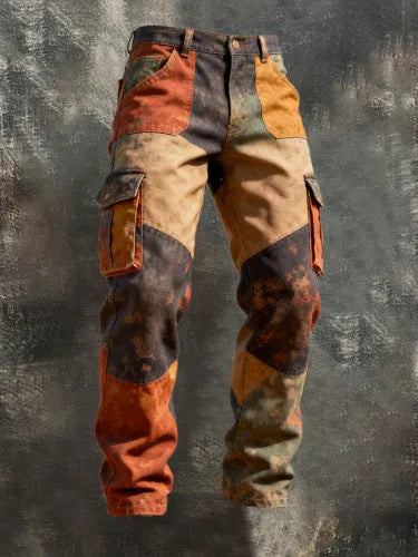 Punk men's retro work pants overalls in cool silk cotton polyester fabric, mid-waist, colour XKZ05825102009