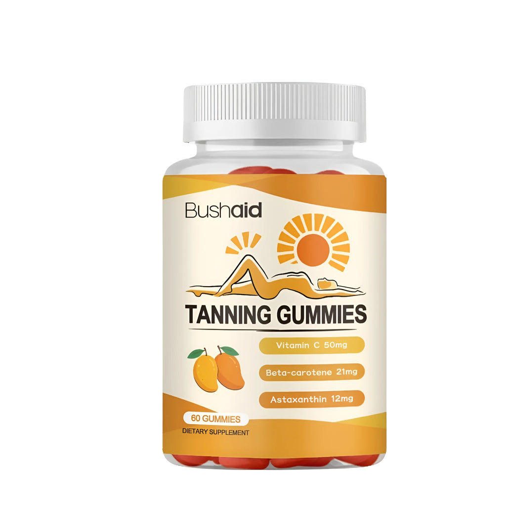 Bottle of Meihei Gummies soft candy dietary supplement containing 60 gummies with astaxanthin and vitamins.