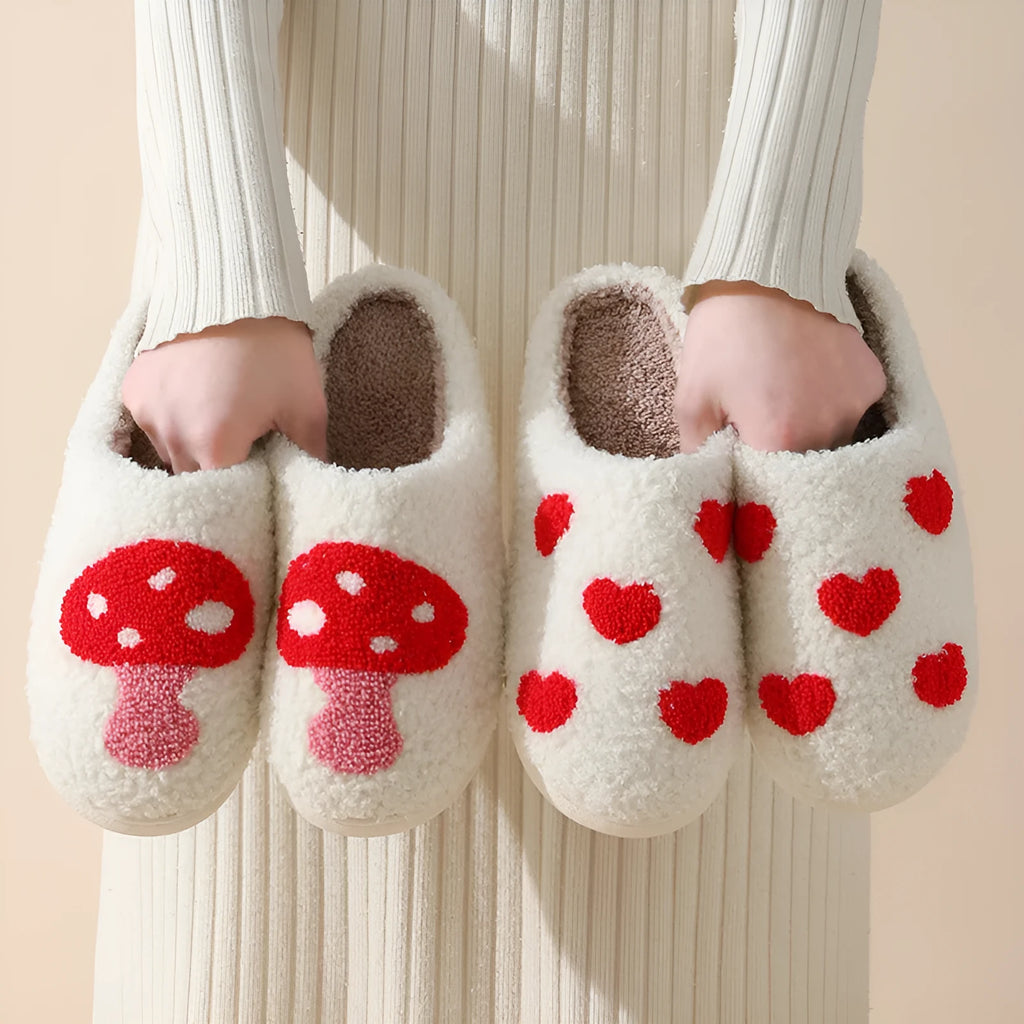 Women's cartoon plush home slippers with PVC soles in Big Love design