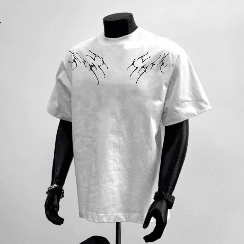 Men's loose fit pure cotton short sleeve T-shirt in black or white with printed design