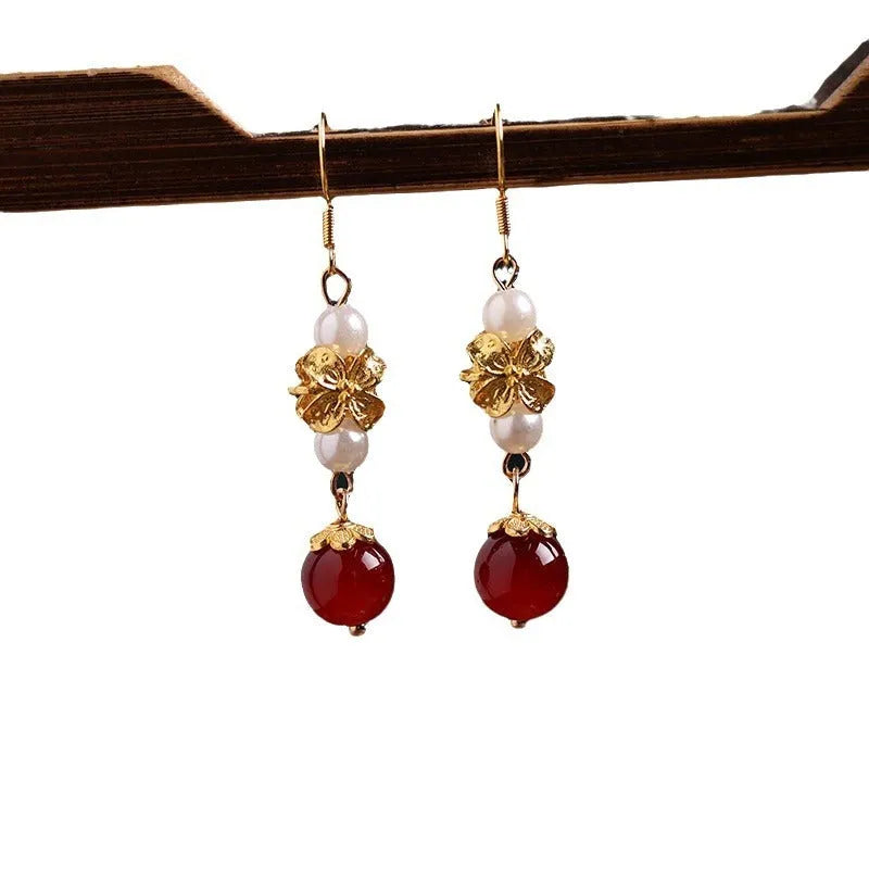 Vintage court style Han cheongsam antique earrings with geometric shape in retro colour