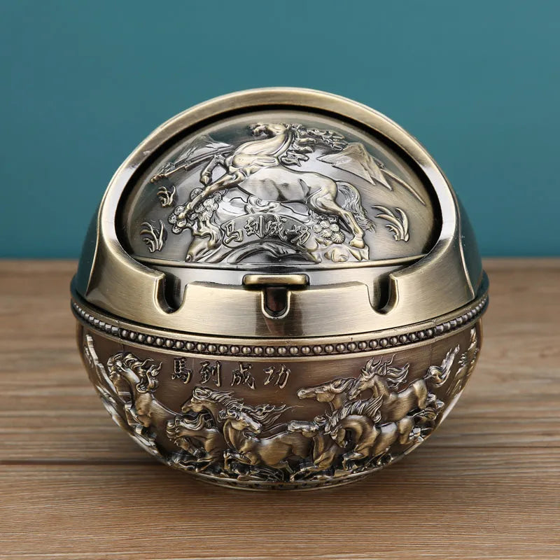 Creative alloy ashtray in bronze with smoke extinguishing slot, featuring a detailed Money Tree design.
