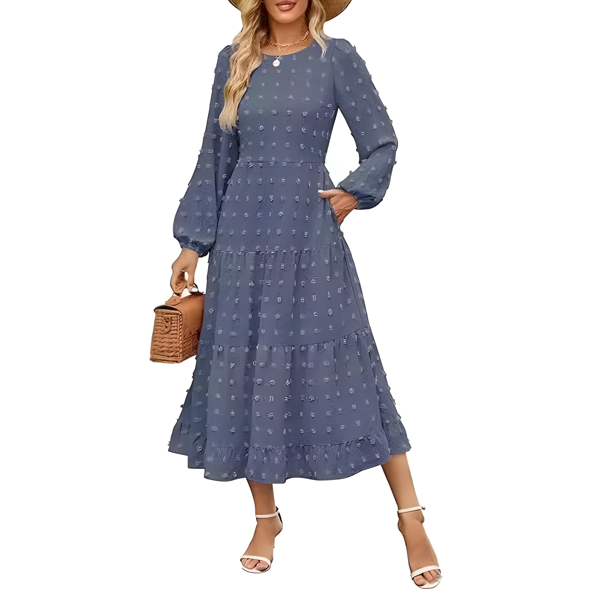 Women's long sleeve dress with high waist and ruffled sleeves in autumn colours