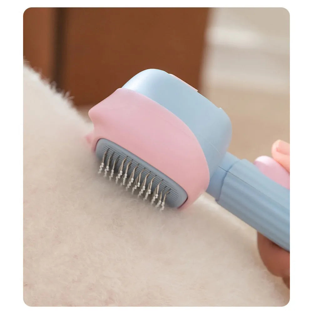 Red and blue pet grooming brush with double-sided deshedding comb for dogs and cats