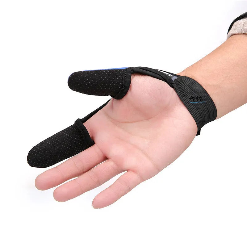 Two-finger fishing glove showing diving cloth back and microfiber palm, available in multiple colour options