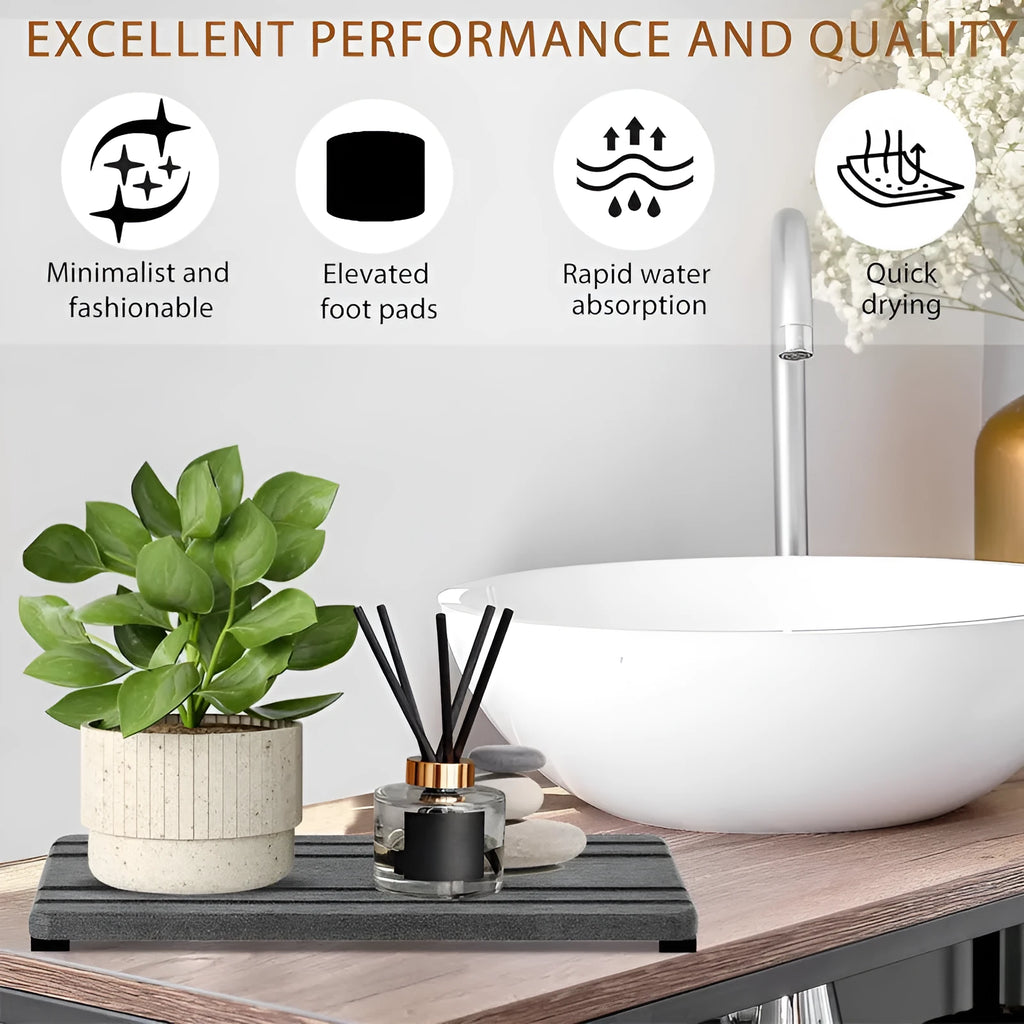 Set of three square diatomaceous earth bathroom draining pads in solid colours