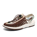 Woven Roman-style sandals with drawstring tie closure in multiple colour options