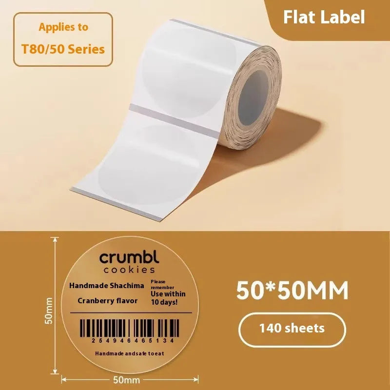 Transparent waterproof adhesive labels in multiple sizes on thermal synthetic paper sheets