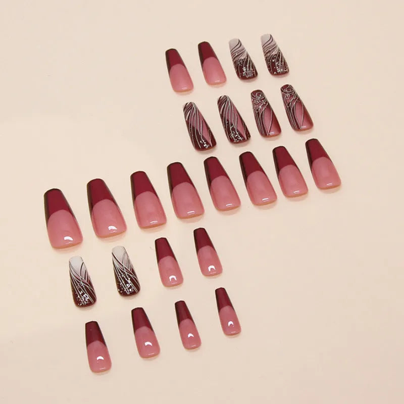 Pack of French line pattern removable fake nail stickers with adhesive glue