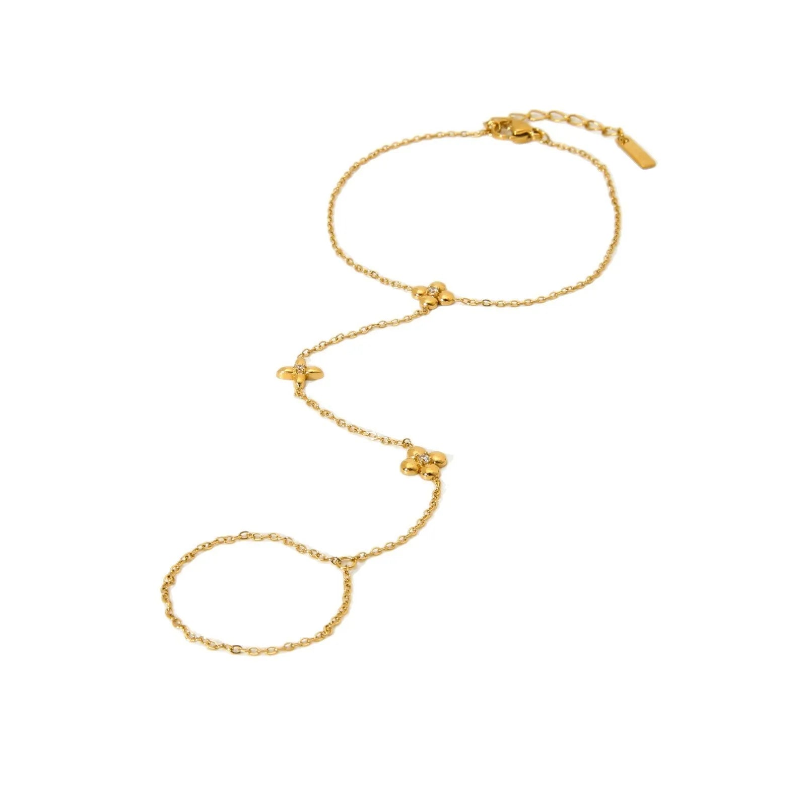 Gold stainless steel women's bracelet with geometric flower and eight-pointed stars design