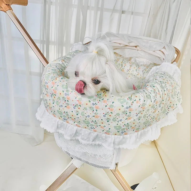 Pet stroller three-piece bedding set with towel, cushion and pillow in cotton cloth
