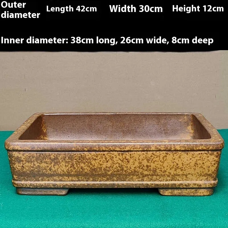 Straight shallow rectangular Yixing purple sand clay flowerpot for corridor plants