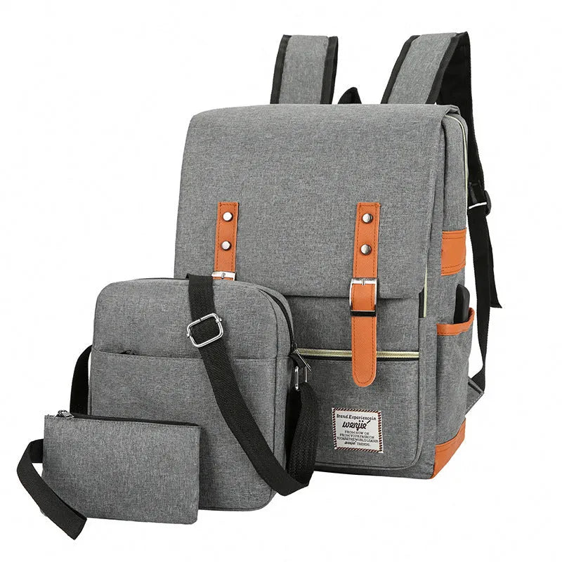 Three-piece business travel backpack in Oxford cloth with curved shoulder straps