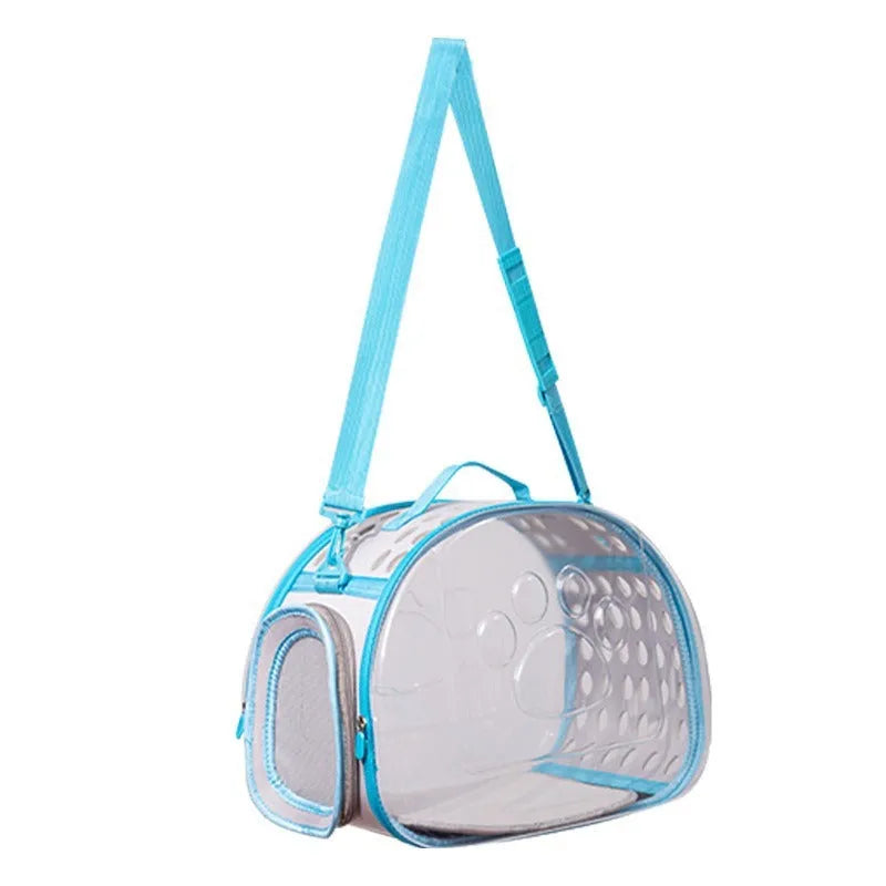 Hard-shell transparent cat carrier backpack in grass green colour, showing large space capsule design.