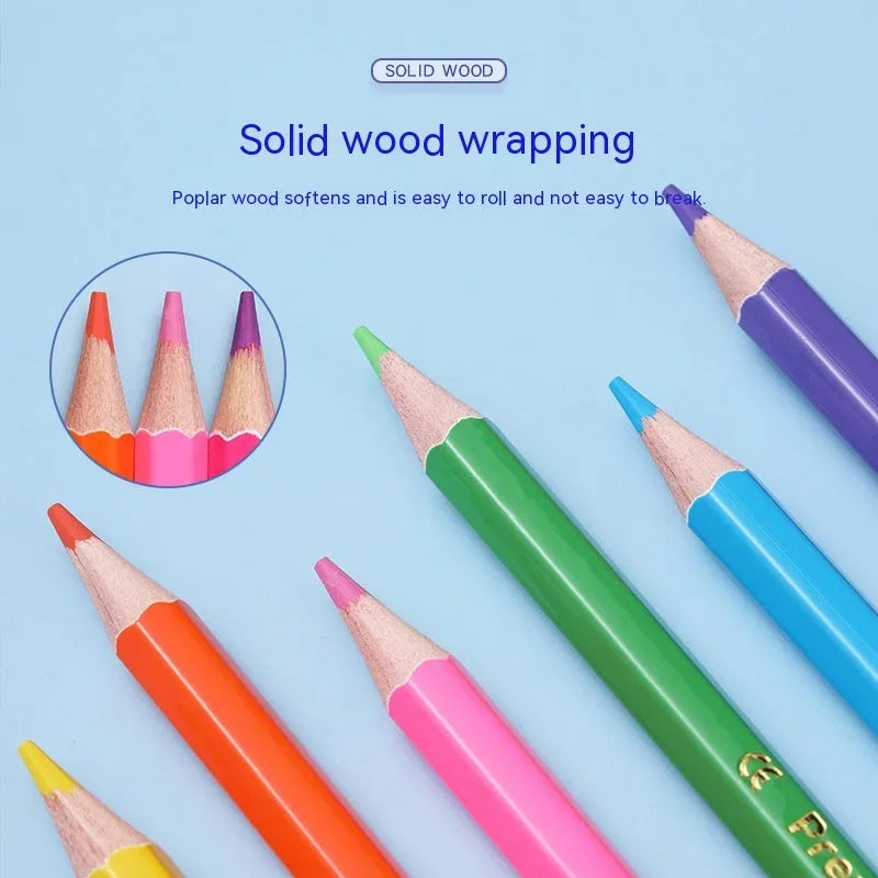 Wooden colour pencil set showing pencil detail and colour range options