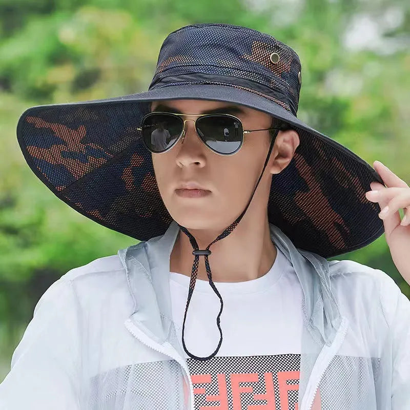 Outdoor men's fisherman mountaineering sun hat with cotton fabric and 11cm brim