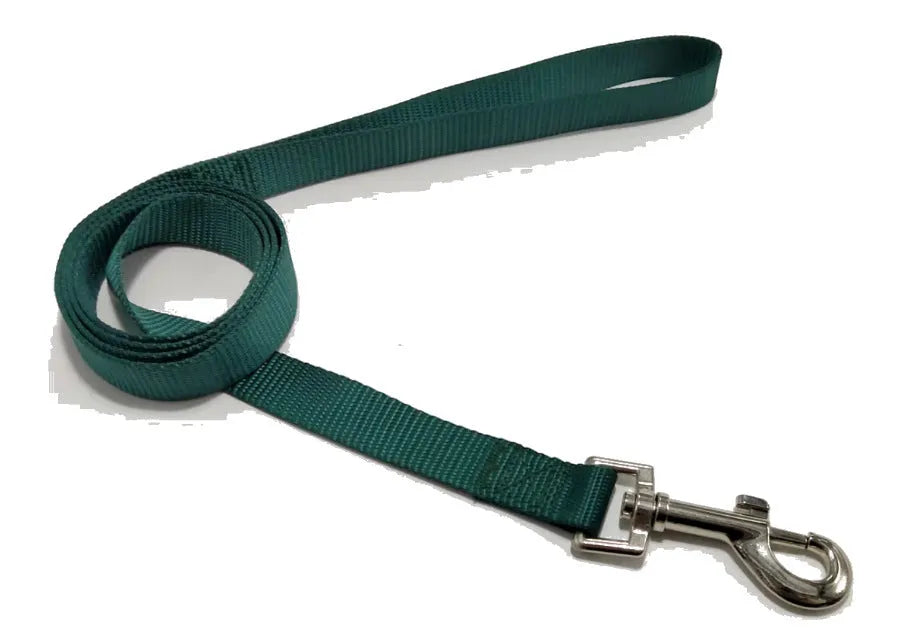 Solid colour polyester dog training lead with integrated hand-holding rope grip shown in blue.