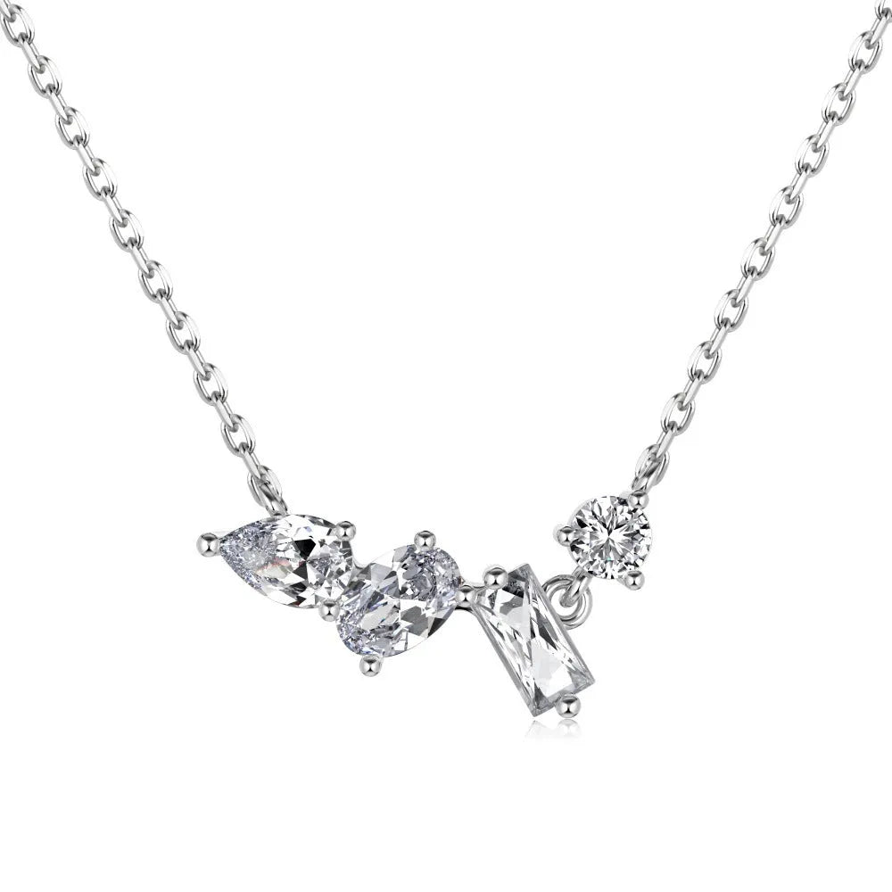 All-match geometric zircon pendant necklace on 925 sterling silver electroplated chain, white colour option